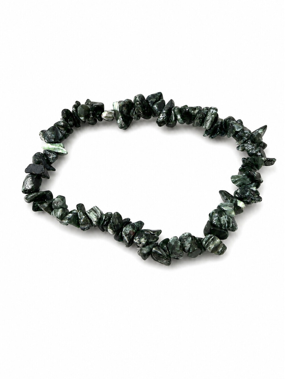 Natural Serpentine Chips Dark Green Serpentine Bead Bracelet 7"